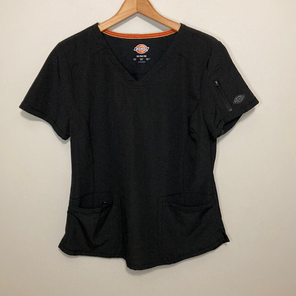 Women’s Dickies Scrub Top, size medium, black, DK730, short sleeve v-neck